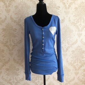 PINK Victoria's Secret Blue Long Sleeve with Heart Accent